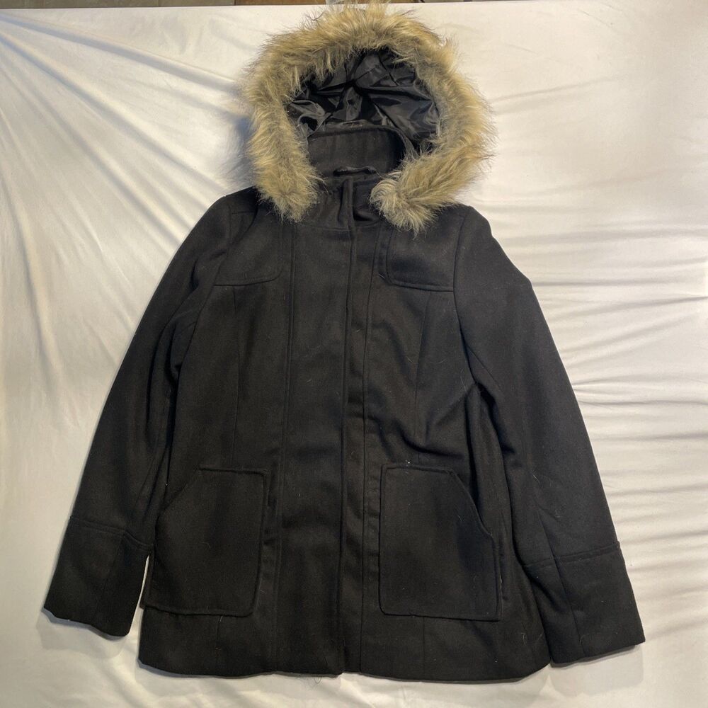 Ambiance Black Fur Hoodie Lined Jacket Coat Women Size S